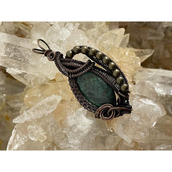 Handmade Gifts, Wire Wrap Jewelry, Wire Wrap Pendant, African Turquoise - Picture 6 of 10